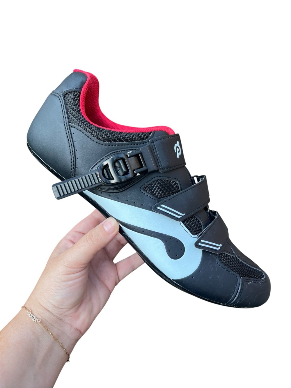 Peloton Cycling Shoes Mens 13 EU 47 Black Red Indoor Spin Bike 3 Bolt Clip In